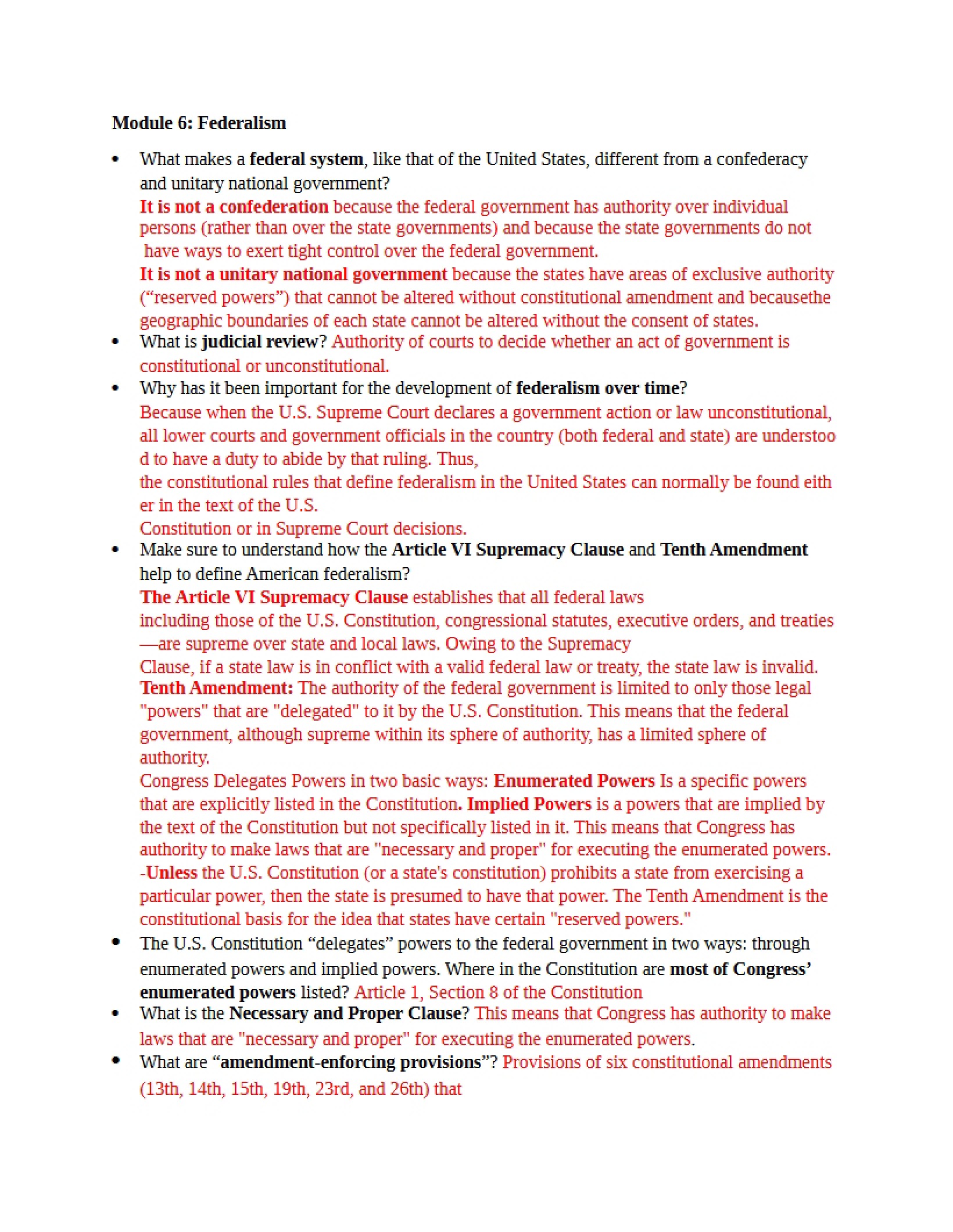 Federalism - Module 6