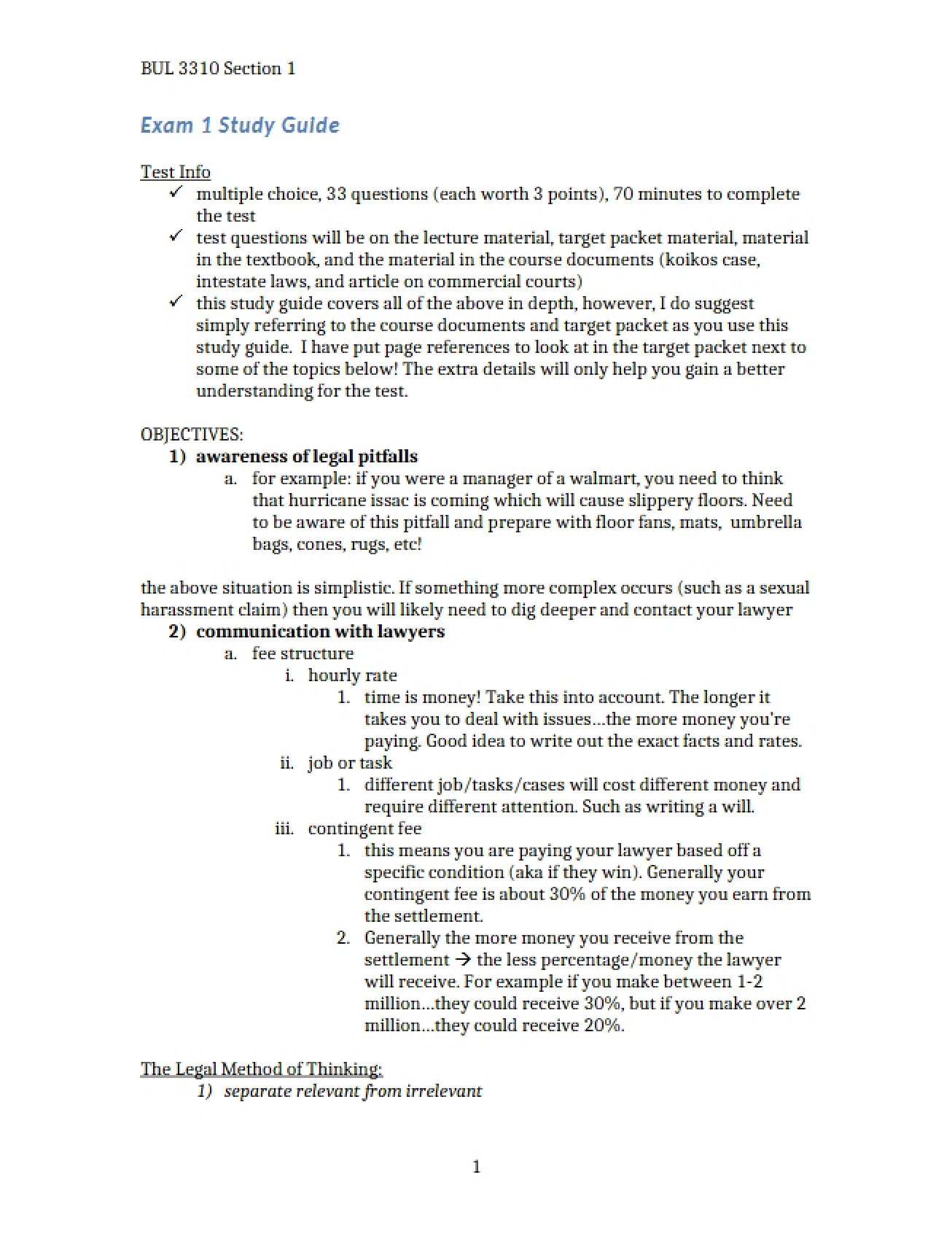 Examination One Version One