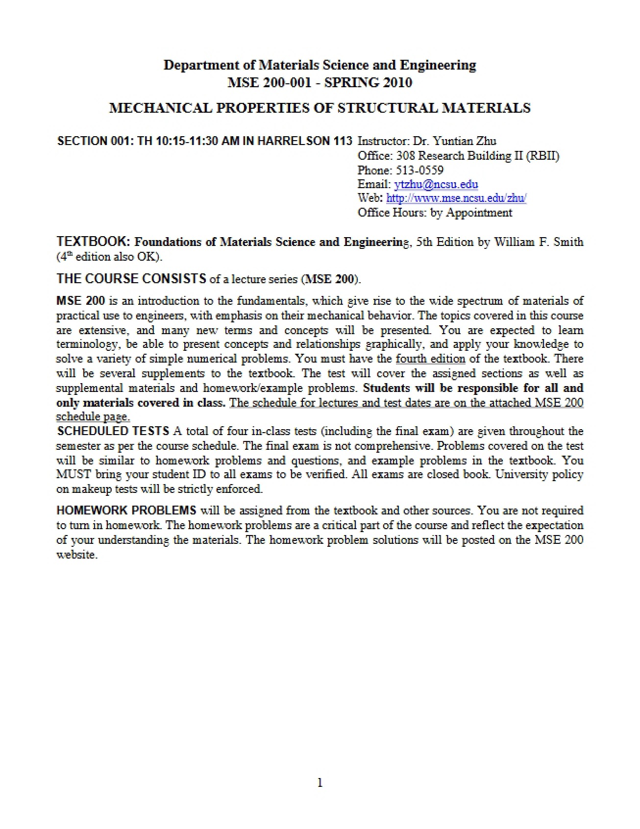 Mechanical Properties of Structural Materials Syllabus