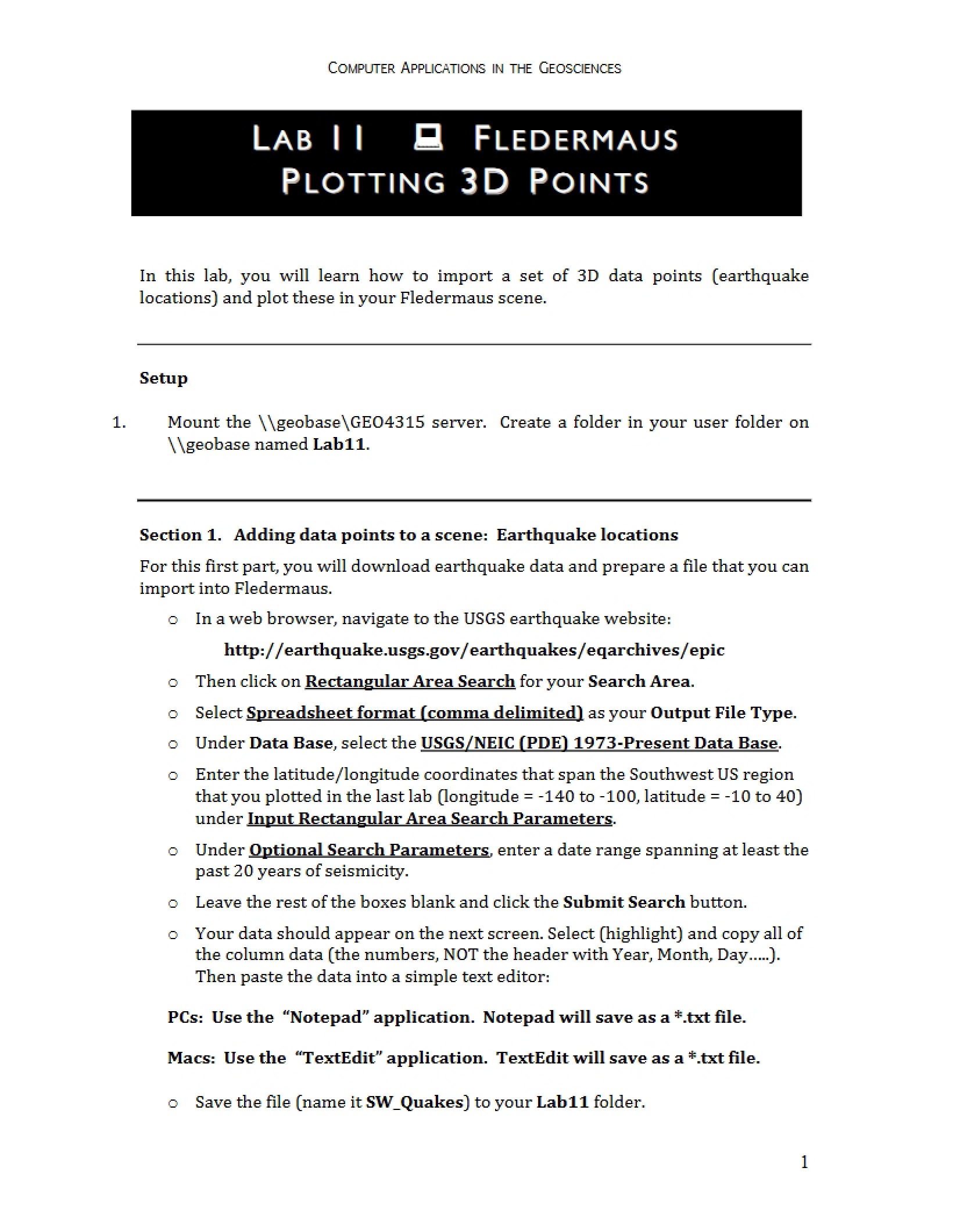 Fledermaus 3D Point Plotting Lab Eleven