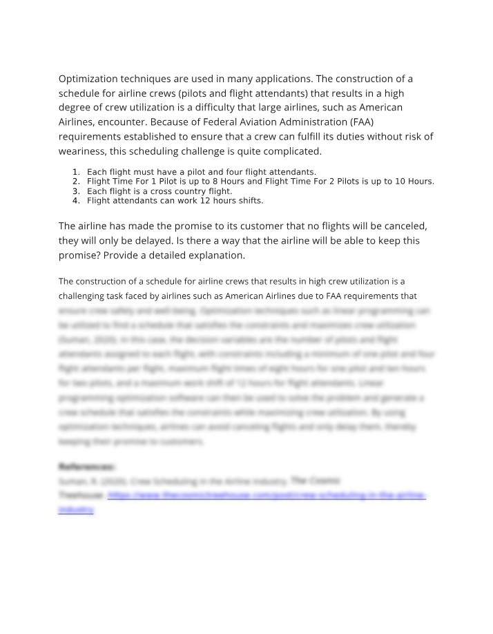 Optimization Techniques for Airline Crew Scheduling