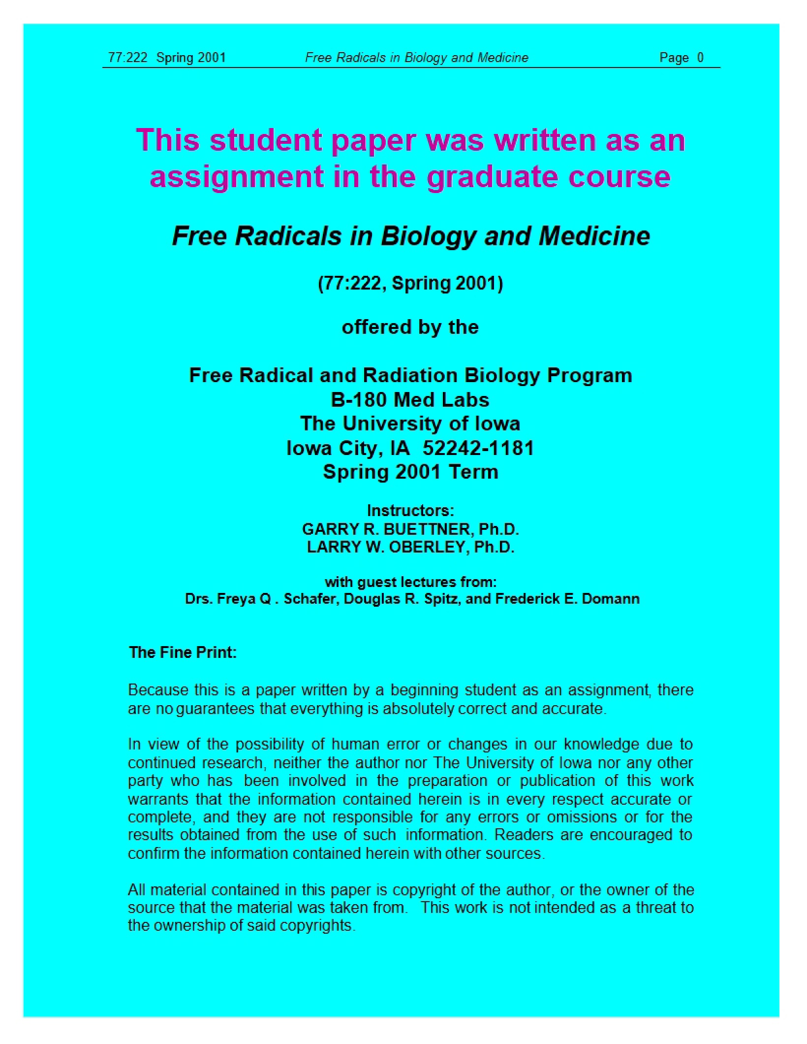 Bio-Medical Free Radicals