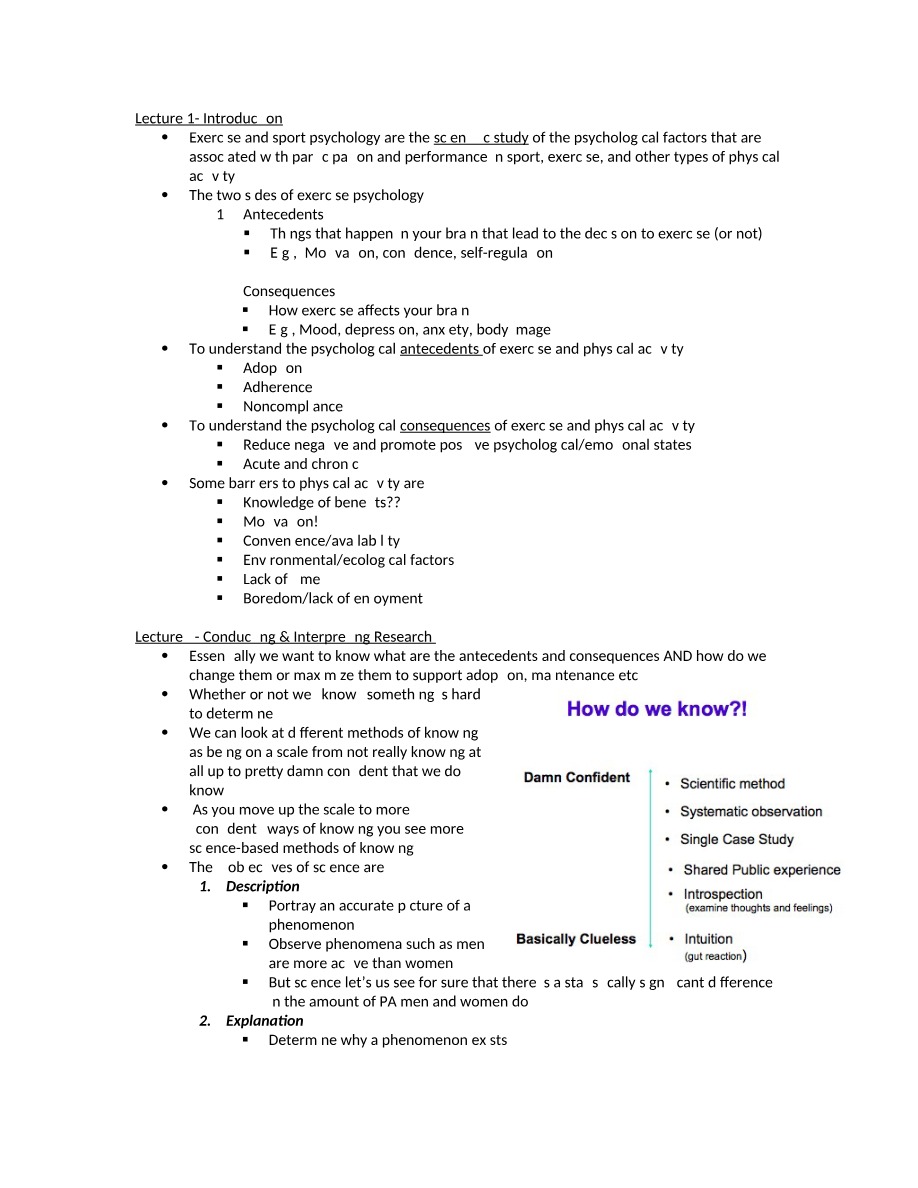 Lecture Notes - Exercise and Sport Psychology