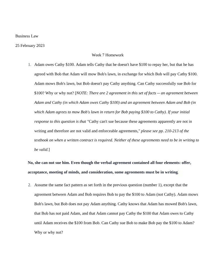 Homework for Business Law Week 7