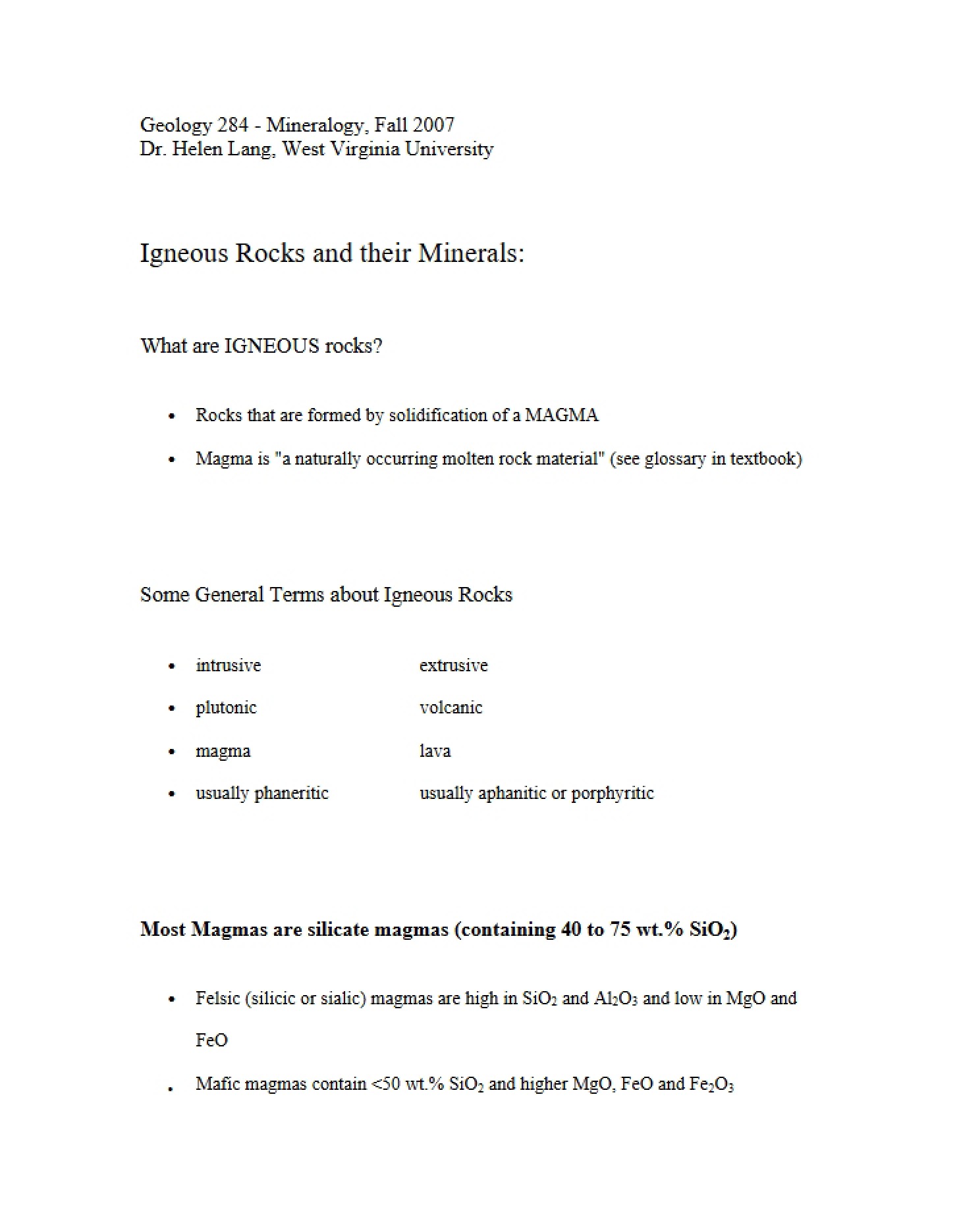 Minerals within Igneous Rocks