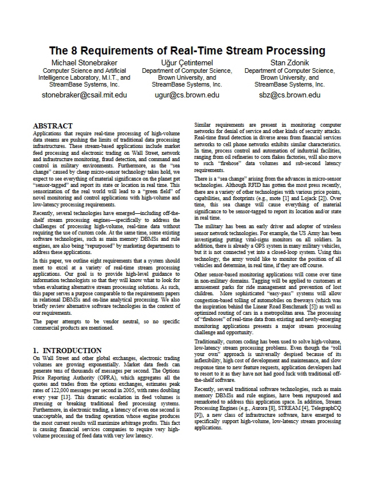 Eight Requirements of Real-Time Stream Processing
