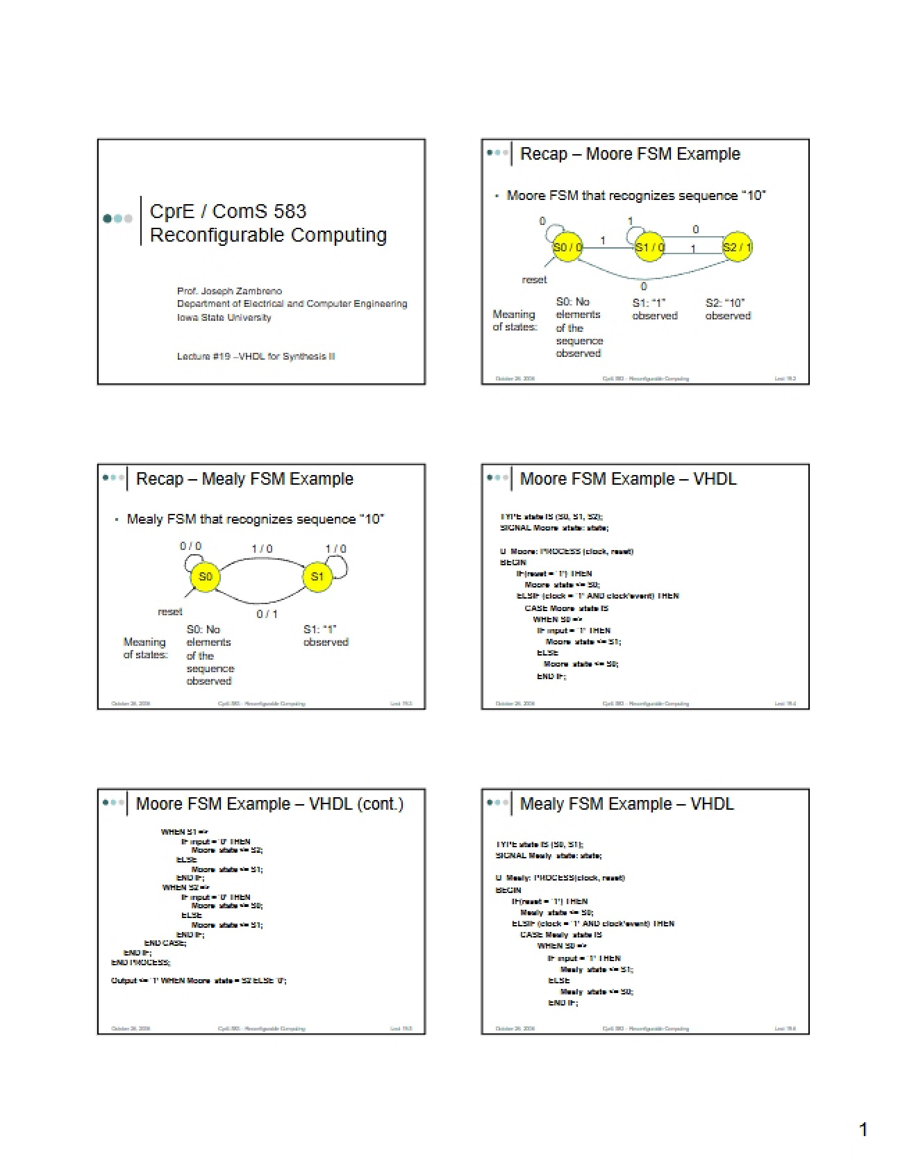 Nineteenth Lecture in Reconfigurable Computing