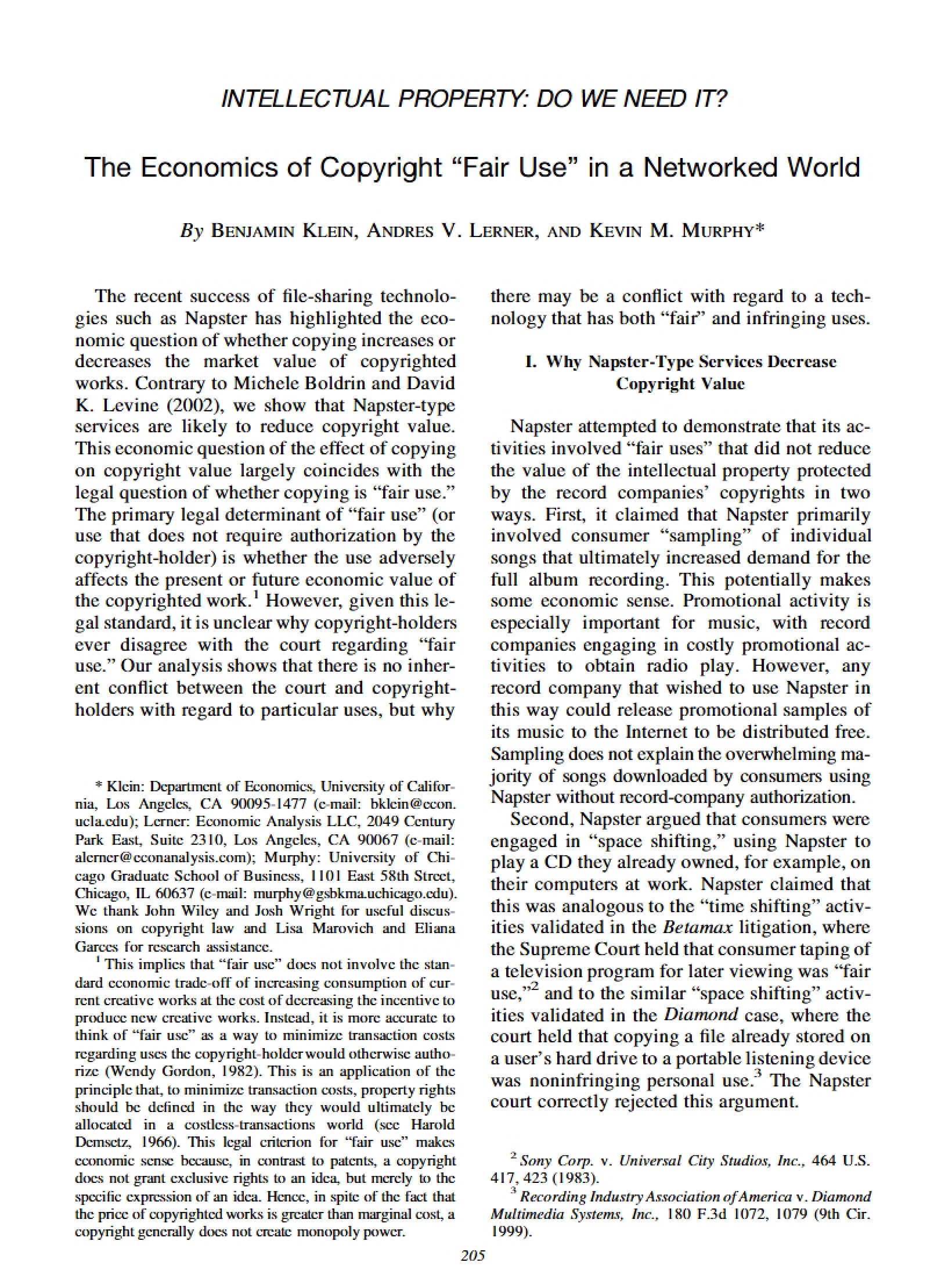 Networked World Economics of Copyright Fair Use