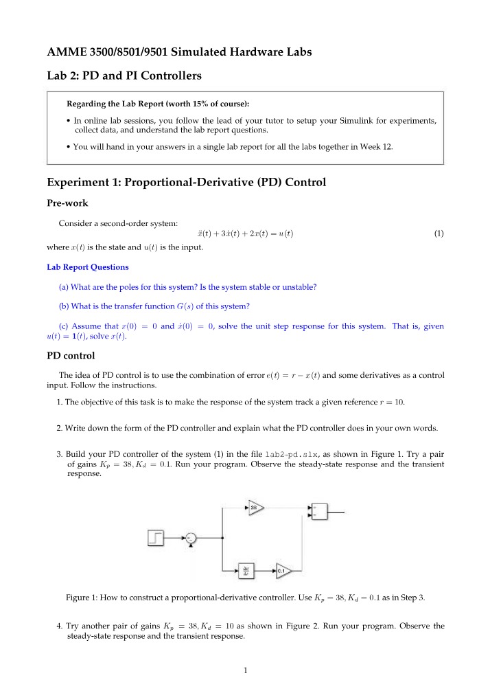 System Dynamics and Control - Lab 2