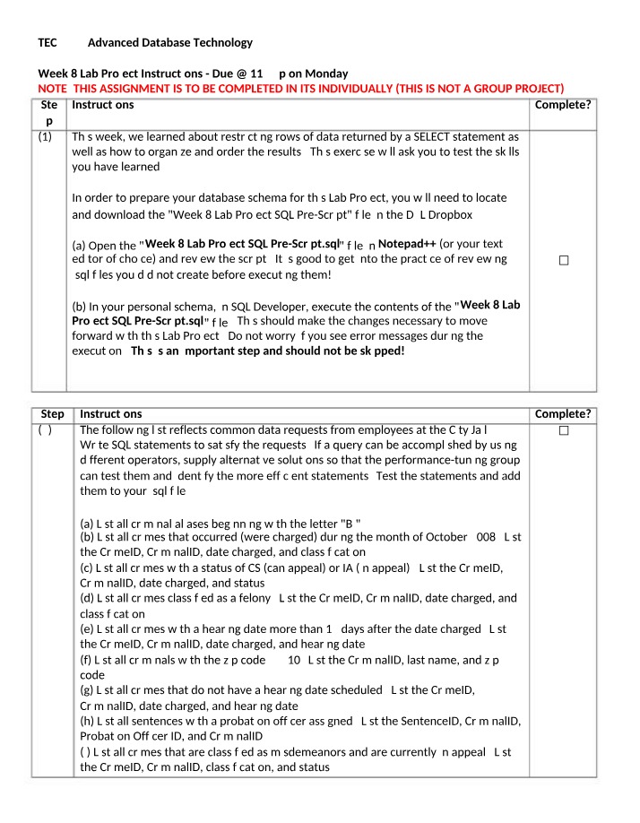 Lab Project Instructions - Week 8