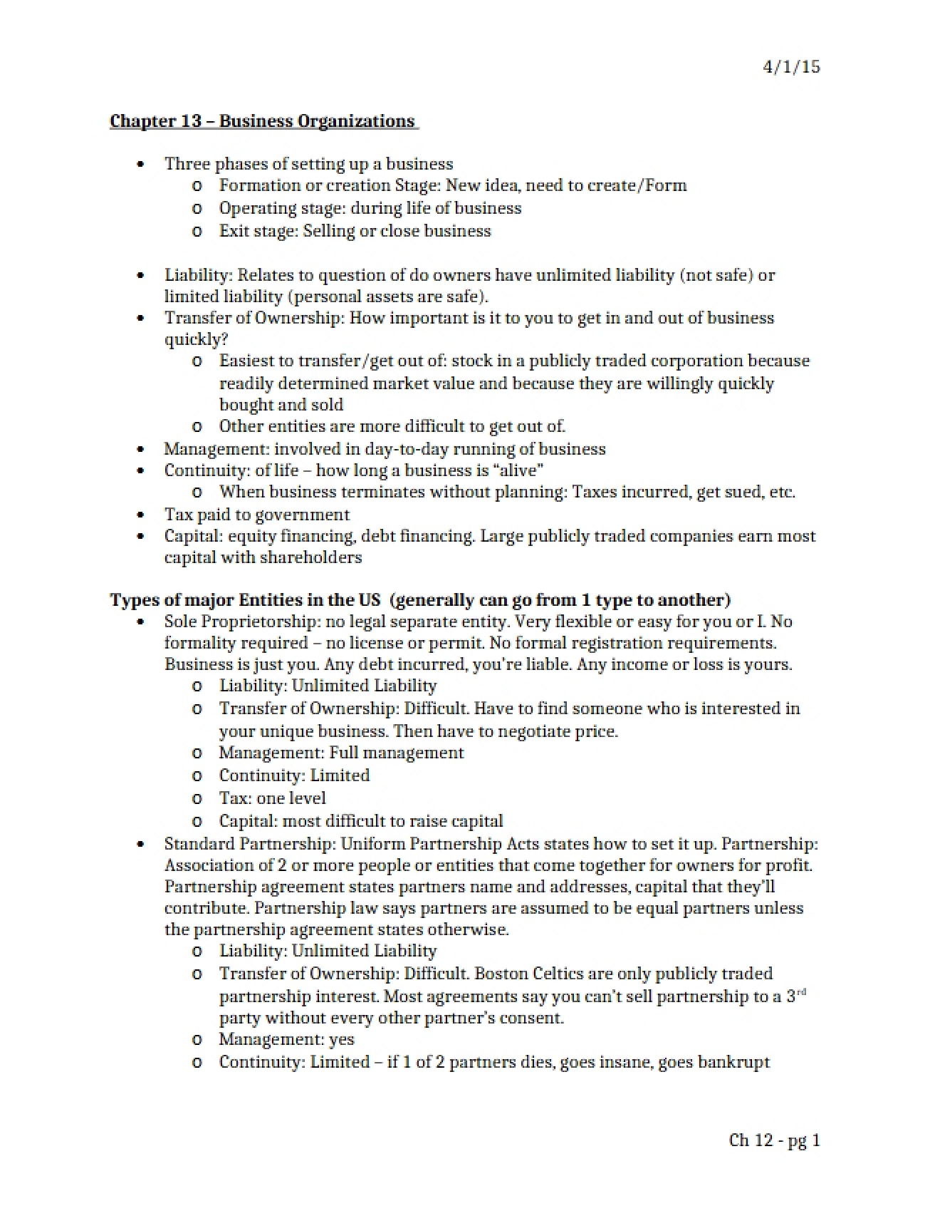 Business Organizations - Chapter 13
