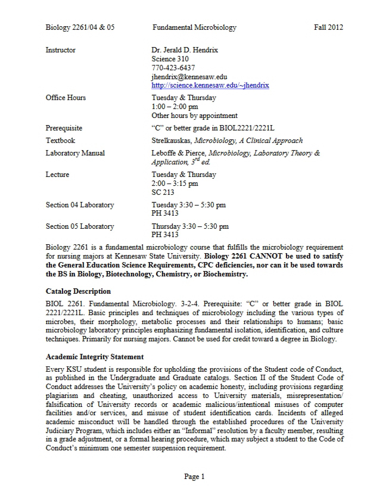 General Syllabus for a Fundamental Microbiology Course