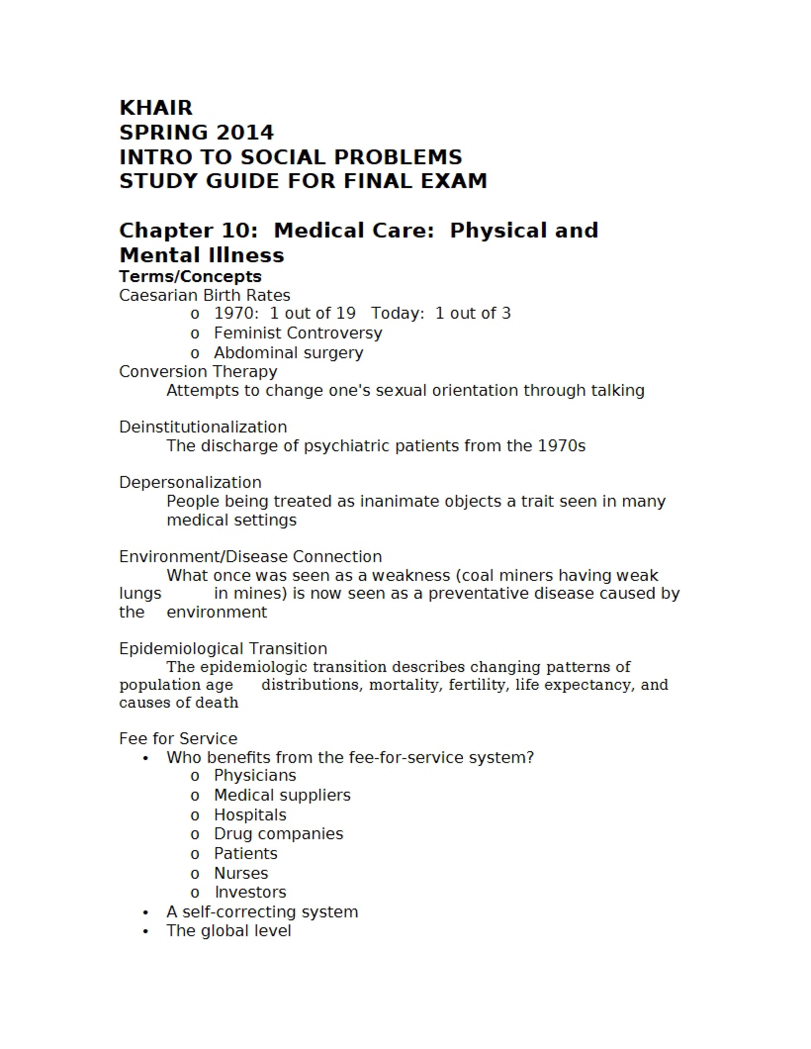 Final Examination for Social Problems