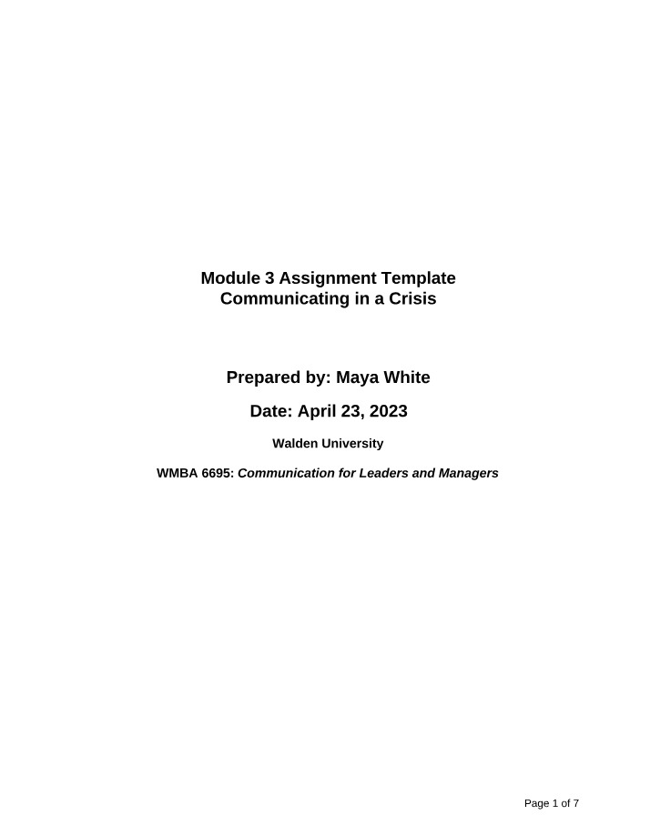 Module 3 Assignment Template Communicating in a Crisis Version B