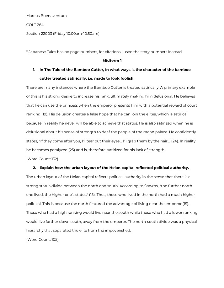 Midterm 1 for COLT 264