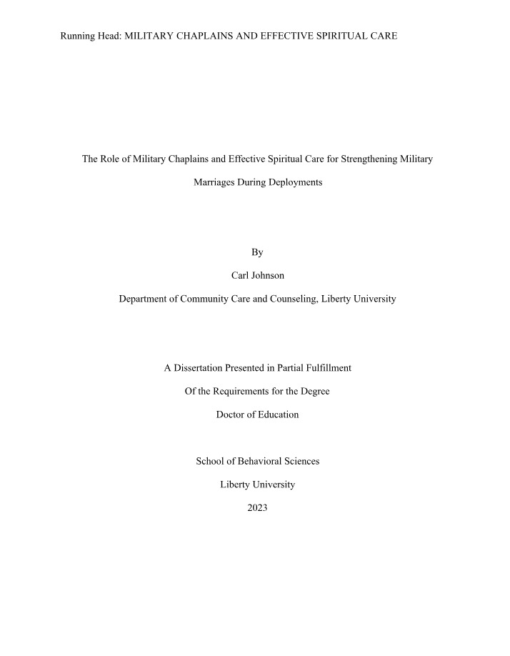 Strengthening Military Marriages During Deployments - Role of Chaplains