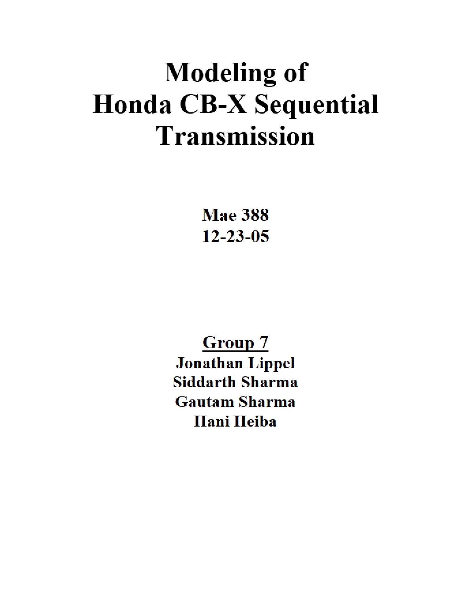 Honda CB-X Sequential Transmission Modeling