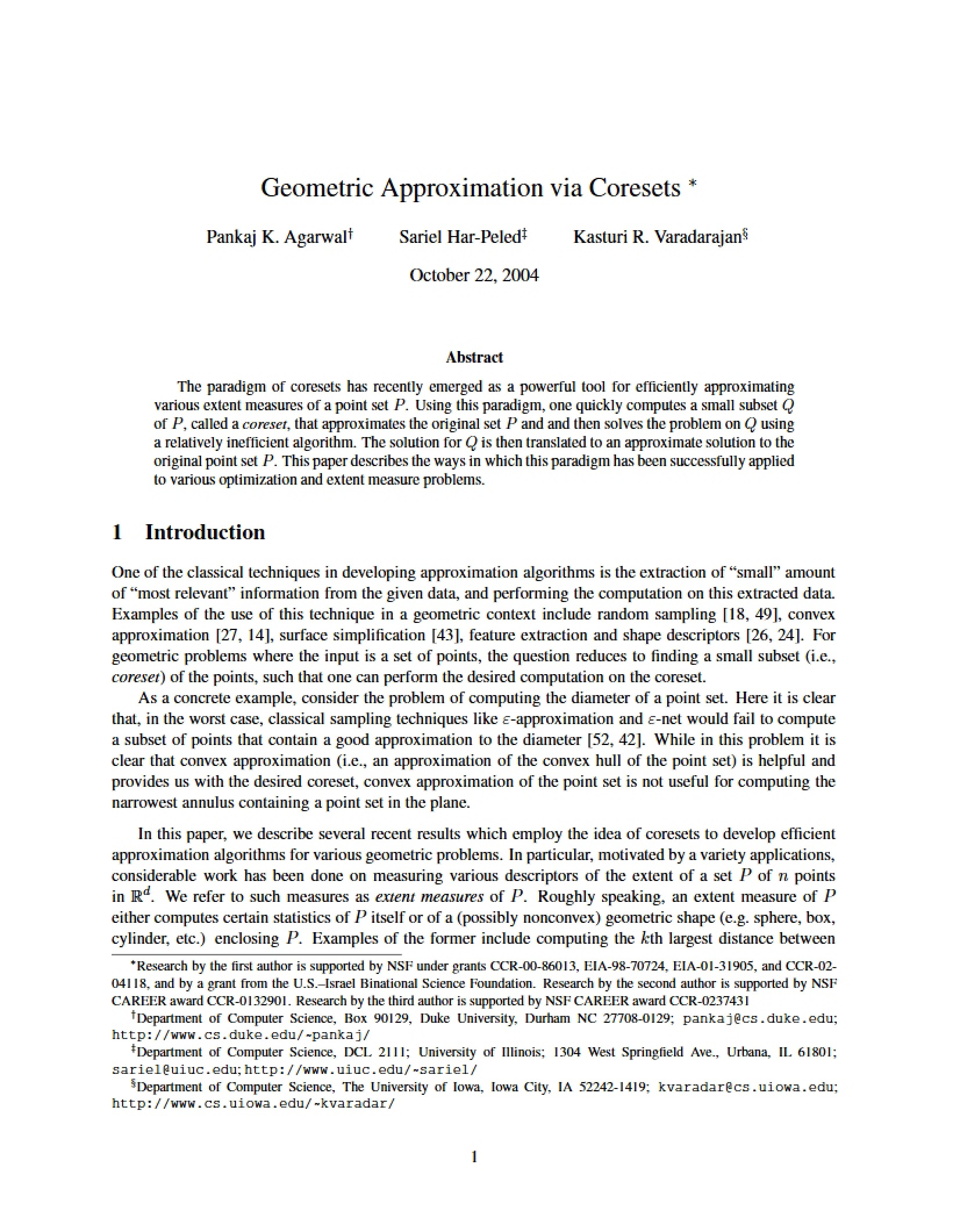 Coresets for Geometric Approximation