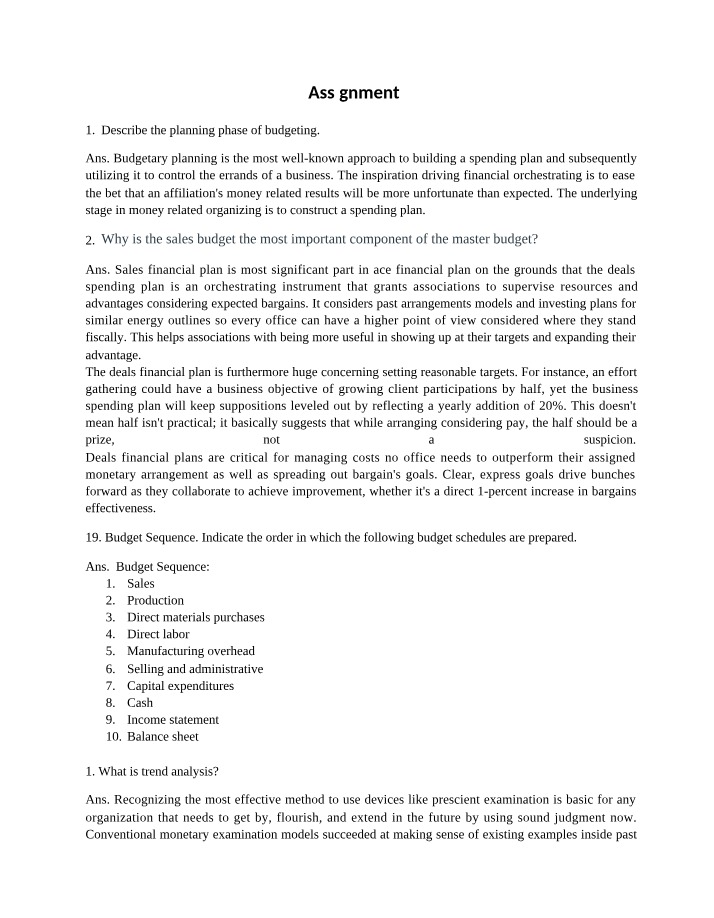 Assignment 7 - Budget Planning for Financial Control