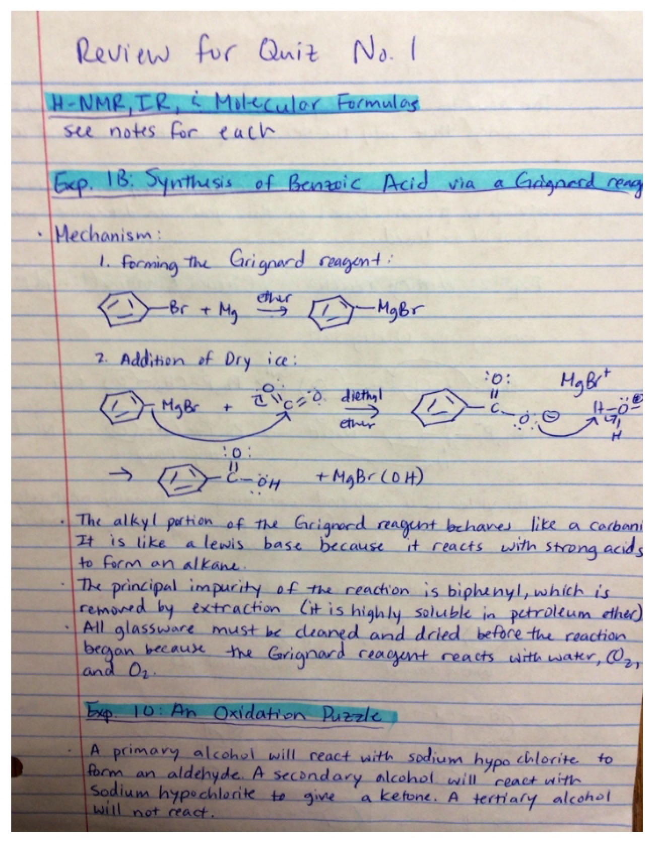 Experimental Notes CHEM 2470