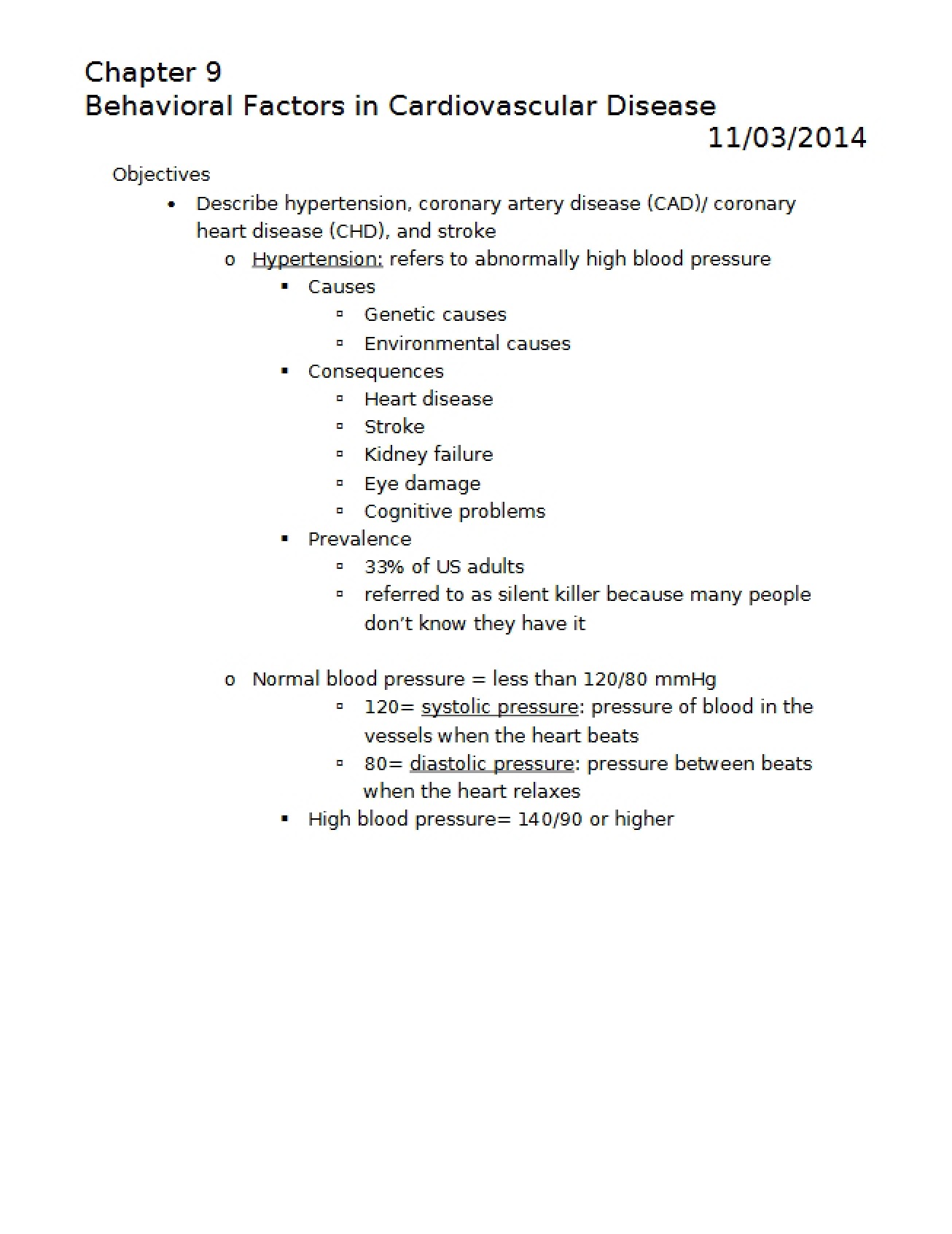 Cardiovascular Disease and Behavioral Factors