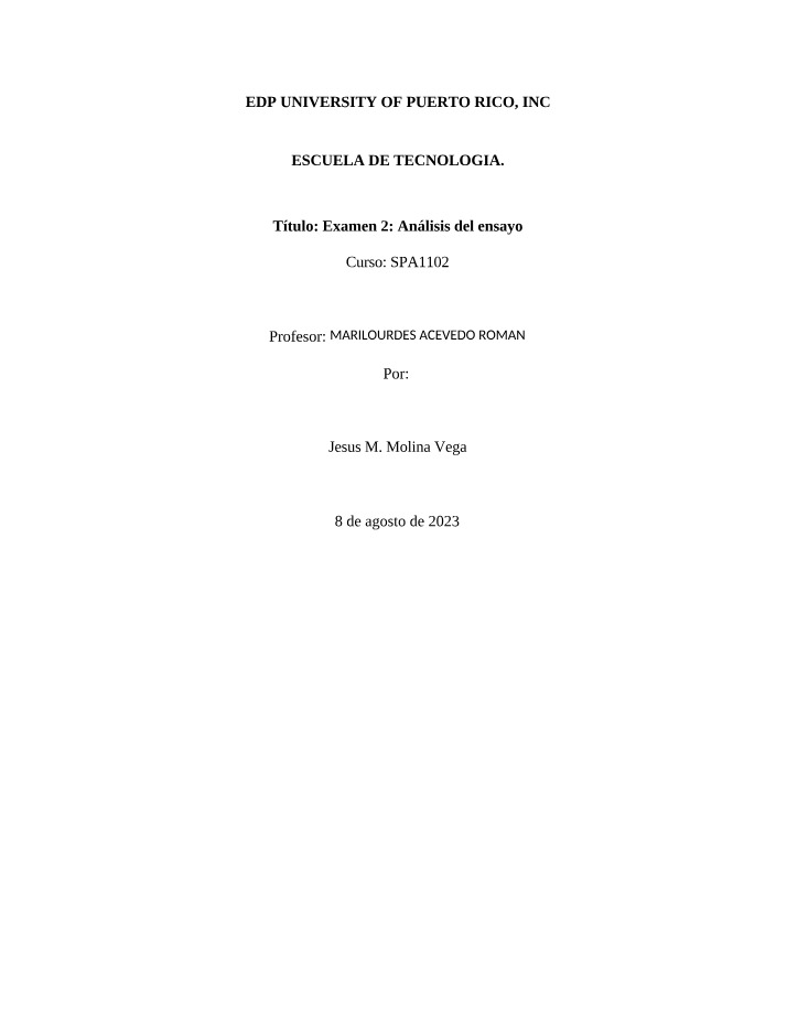 Análisis del ensayo - Examen 2