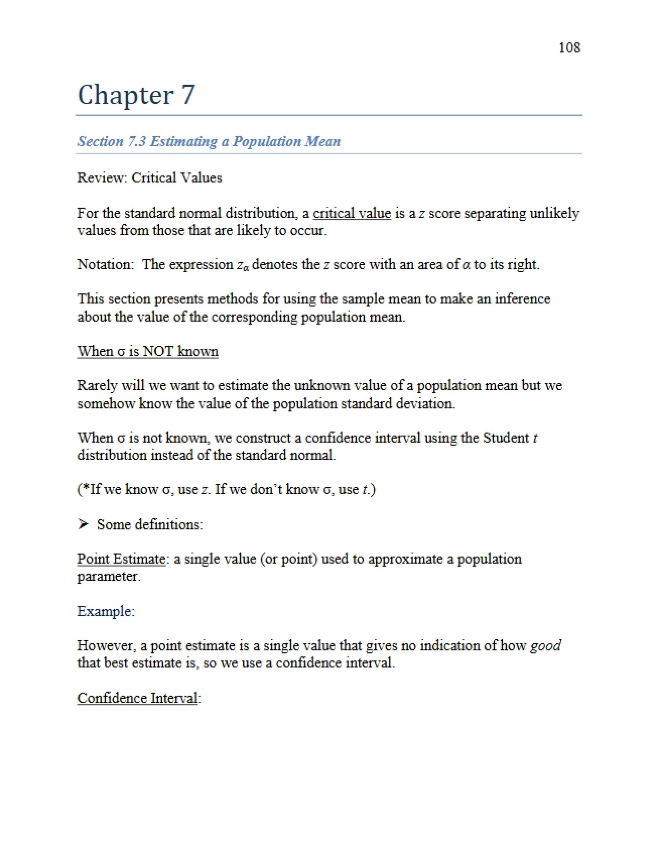 Population Mean Estimation (Chapter 7)