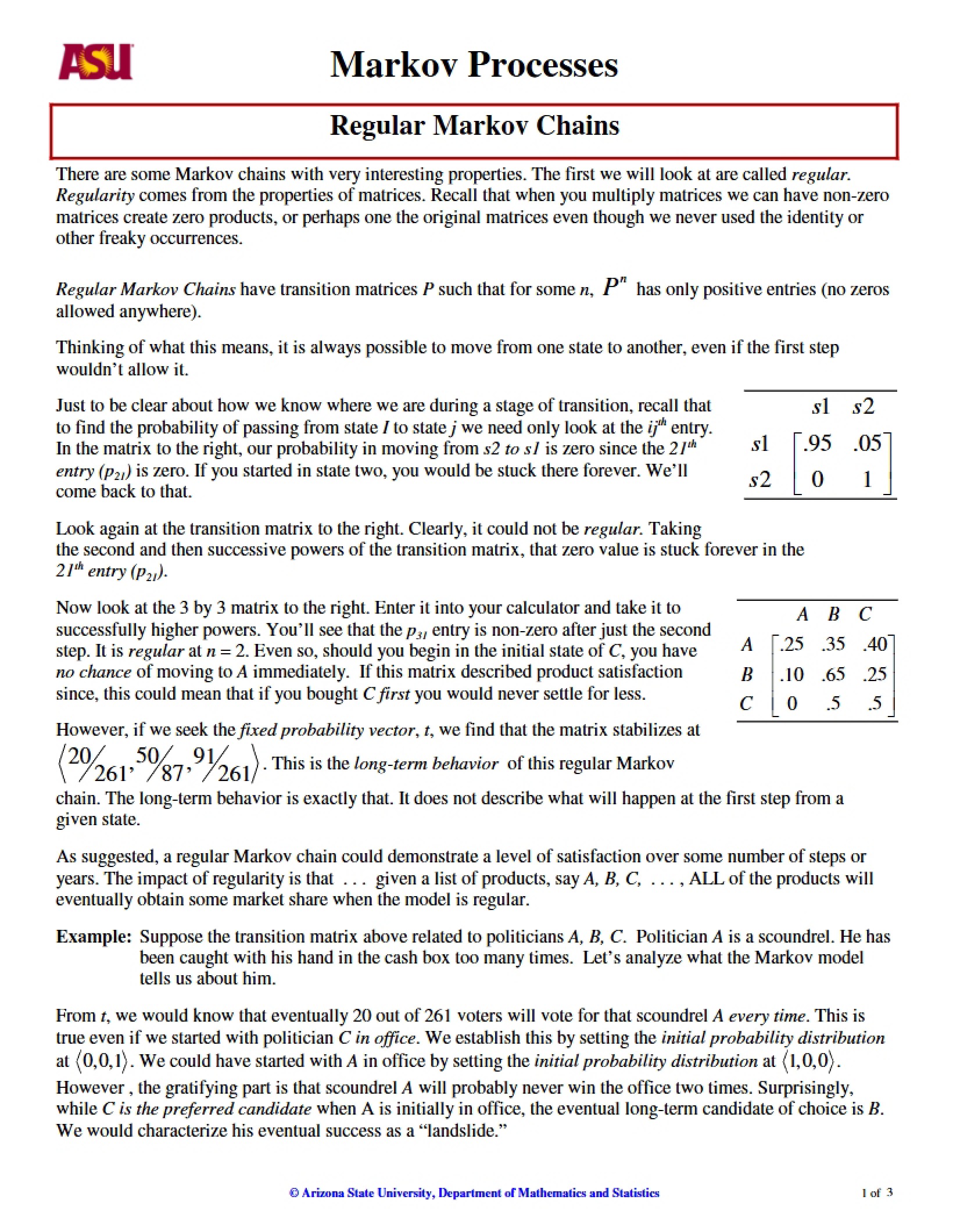 Markov Processes Analysis