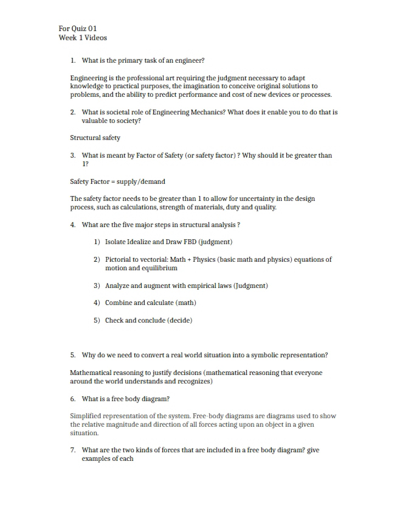 Quiz Questions for Week One