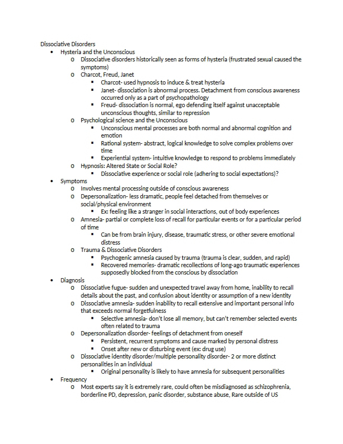 Disorders of Dissociation