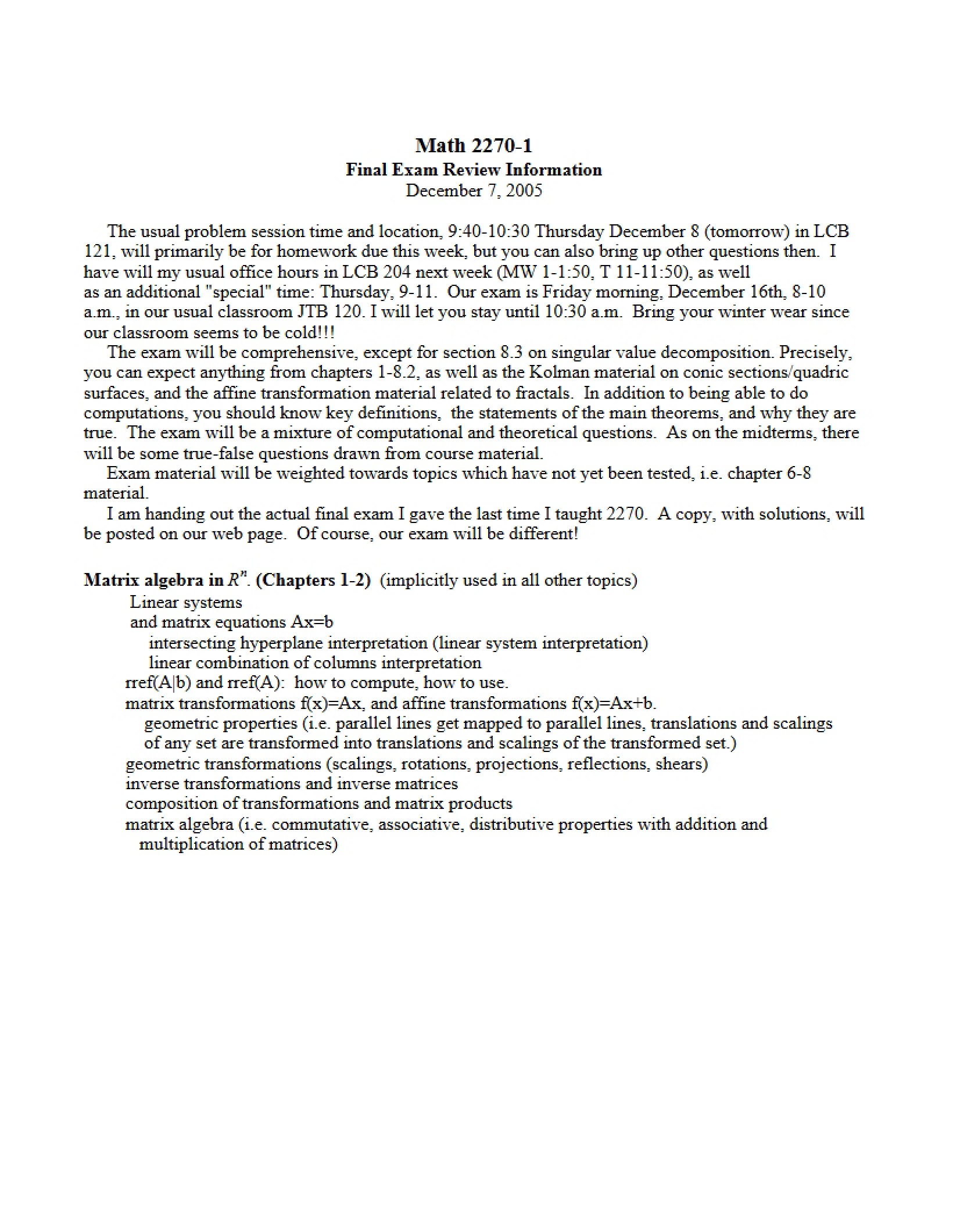 Info for Final Review