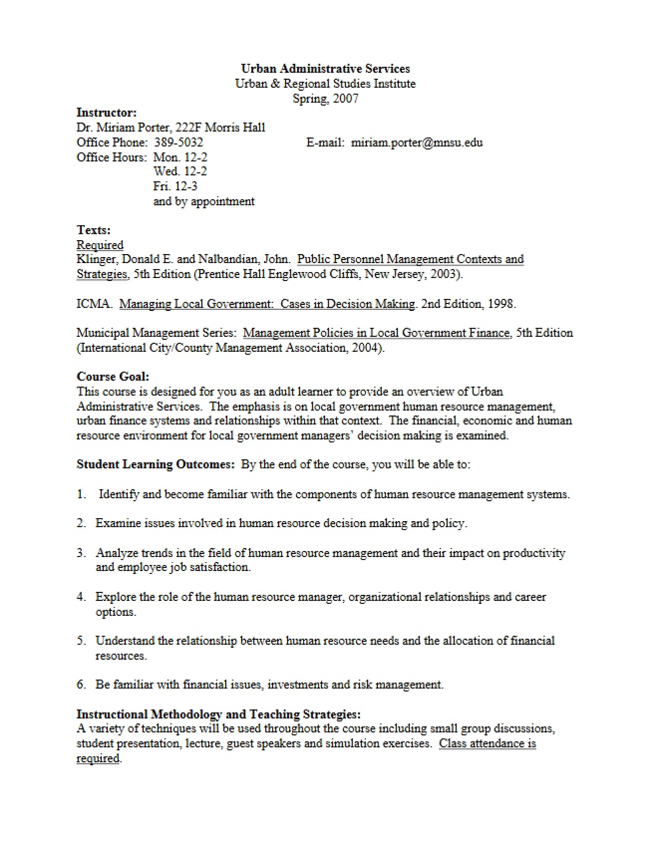 Urban Admin Services Syllabus