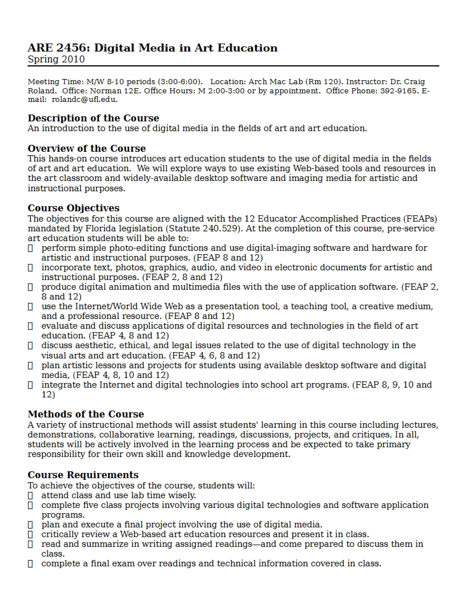 Syllabus for ARE 2456