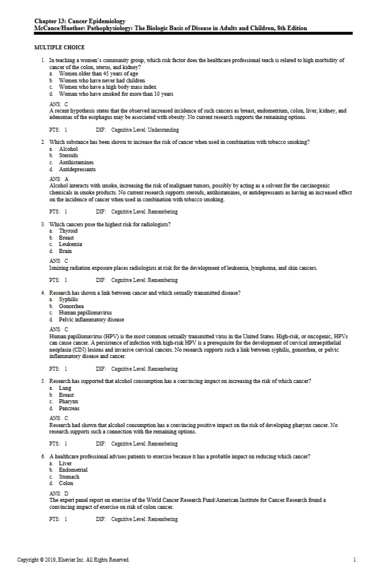 Exam Covering Chapter 13