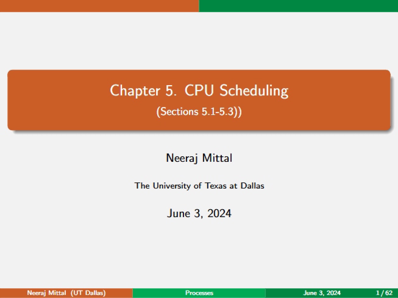 Scheduling the CPU Chapter 5