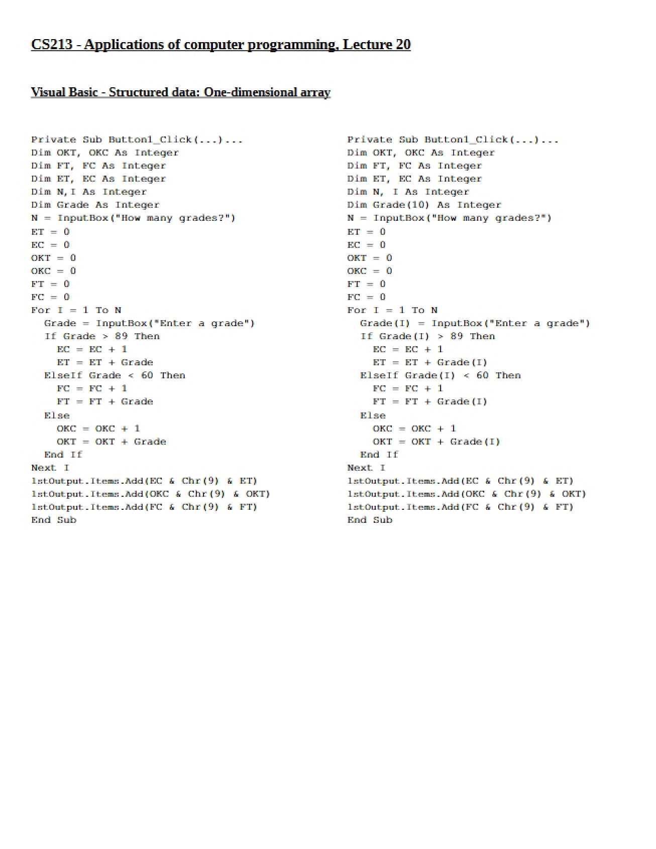 Lecture 20 Applications of Computer Programming