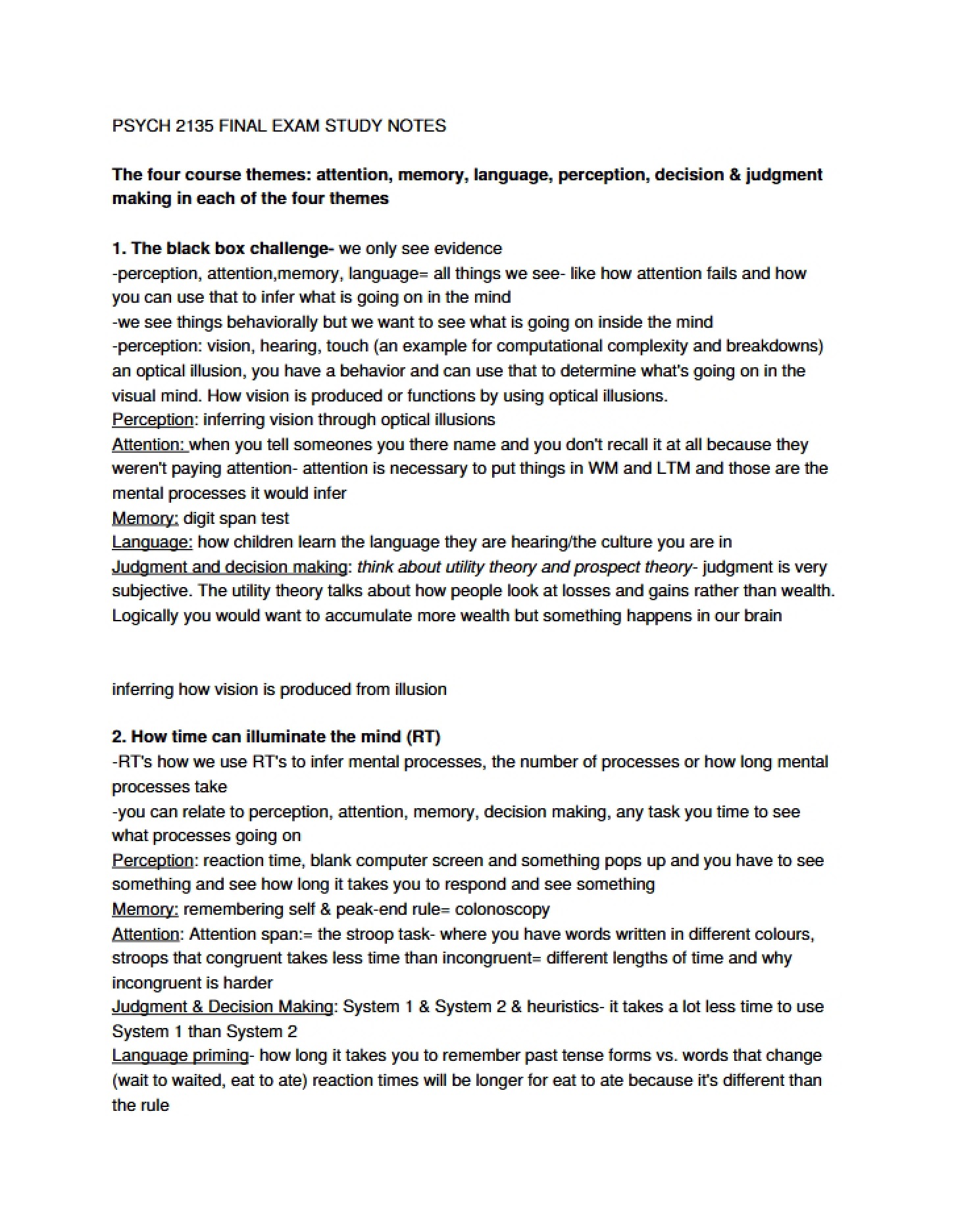 Study Notes for Final Examination