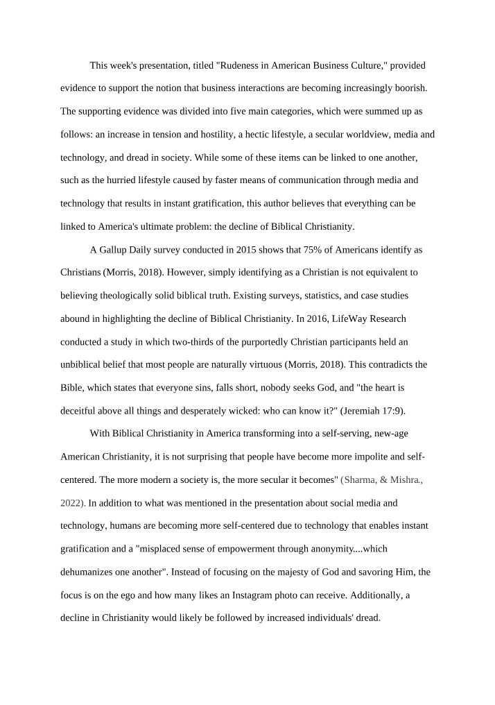 Rudeness in American Business Culture and the Impact of Declining Biblical Christianity
