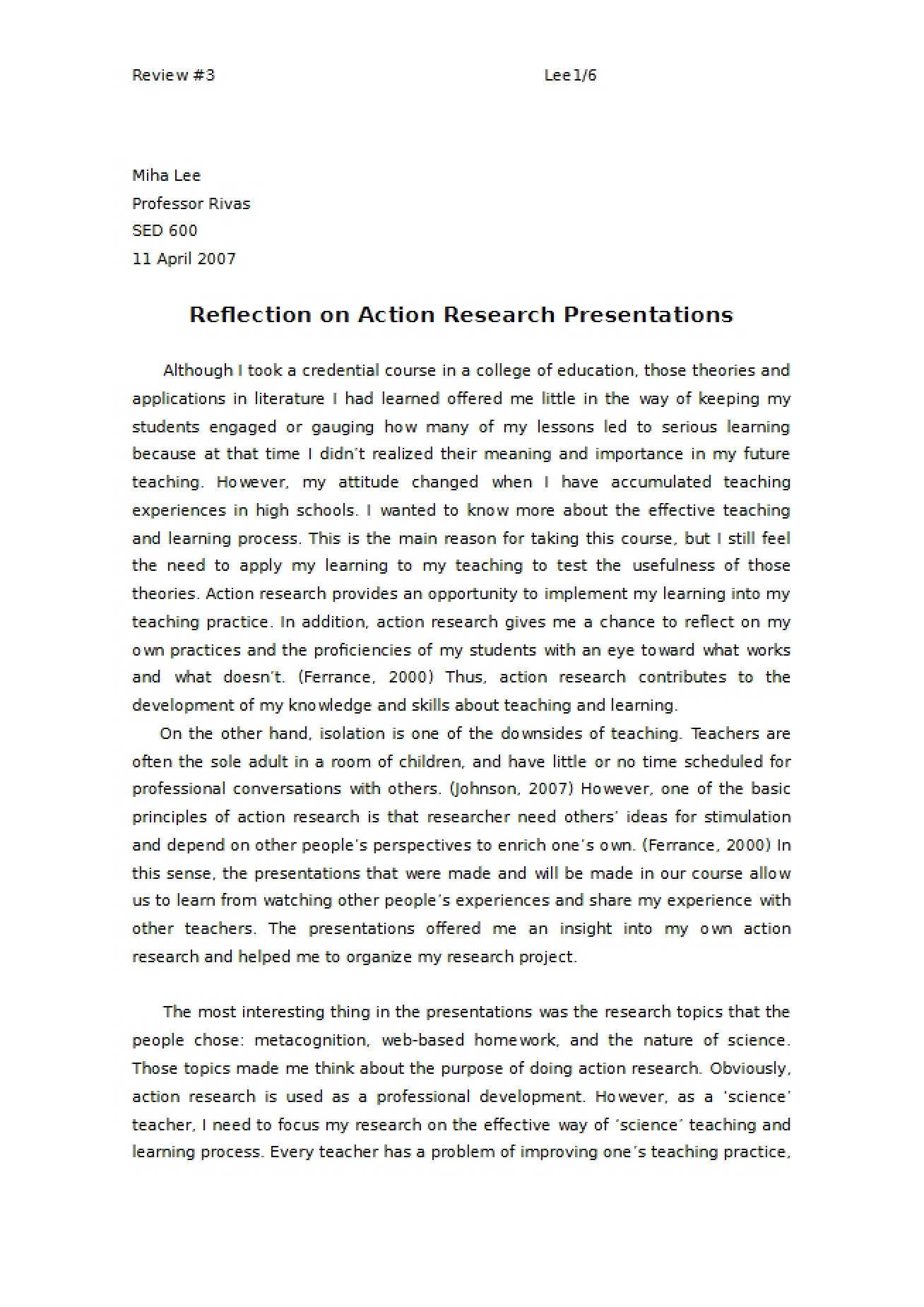 Action Research Presentations A Reflection