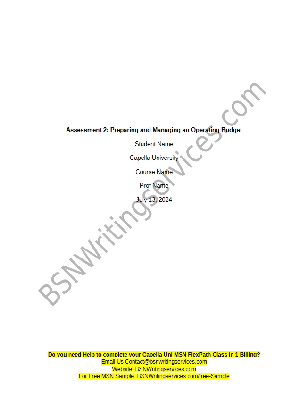 Operating Budget Preparation and Management Assessment 2