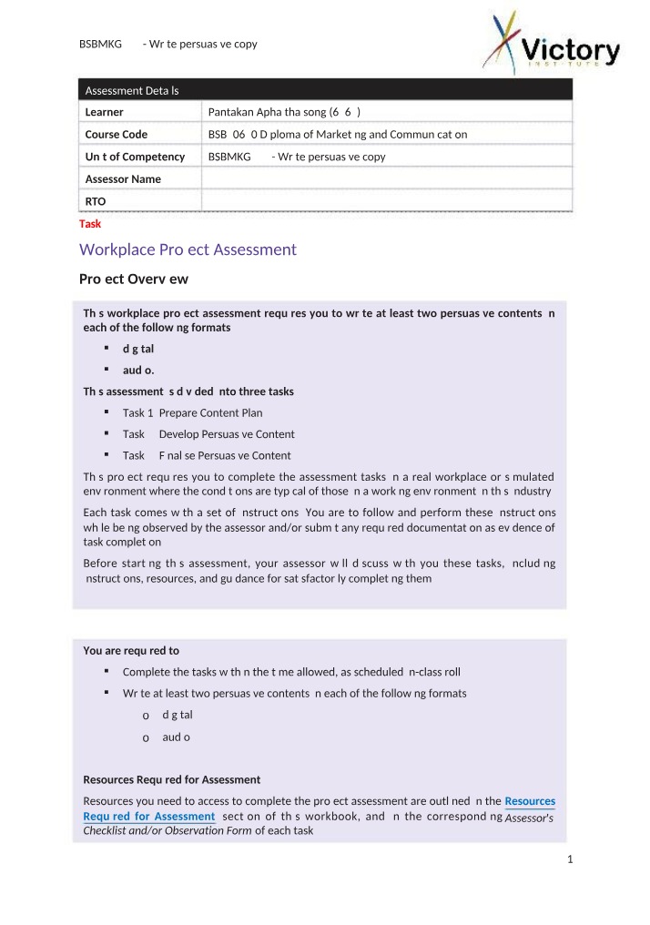 BSBMKG555 Write Persuasive Copy Gamma