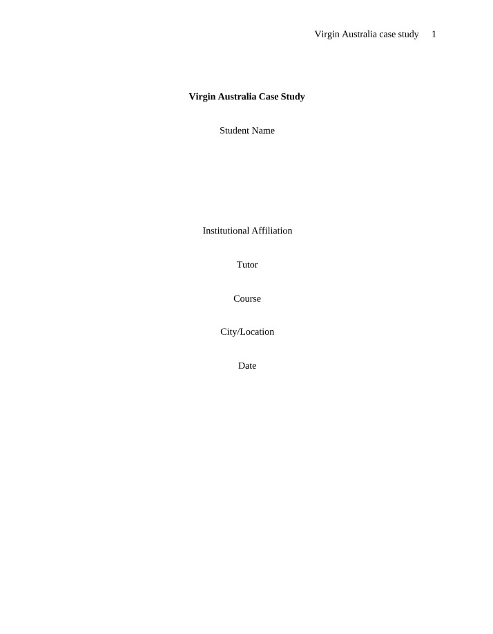 Virgin Australia - A Case Study