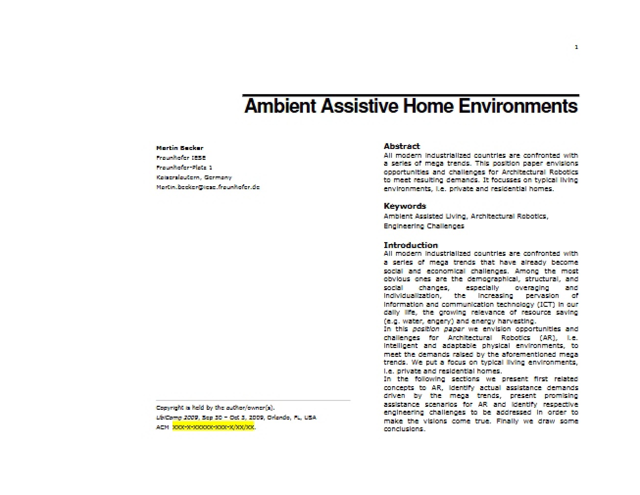 Home Environments for Ambient Assistance