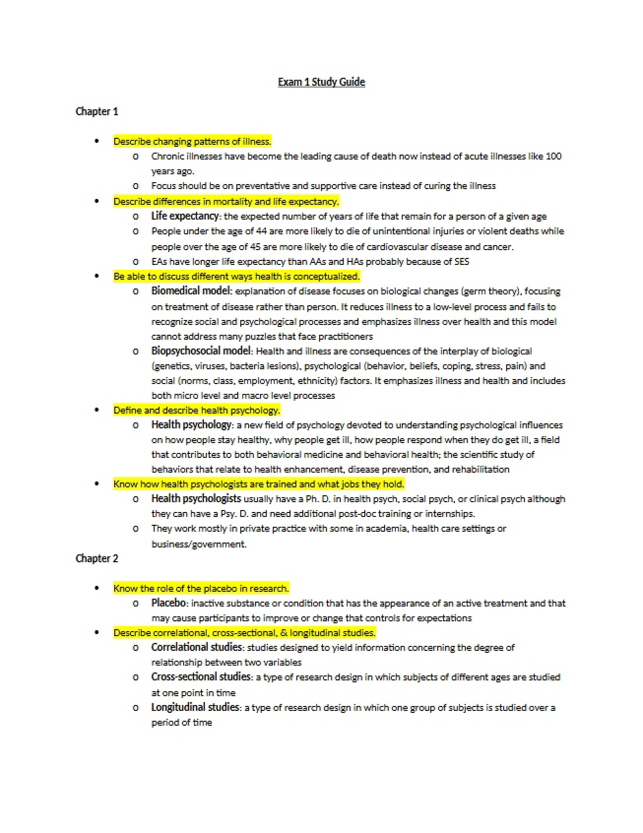 Study Guide for the First Exam