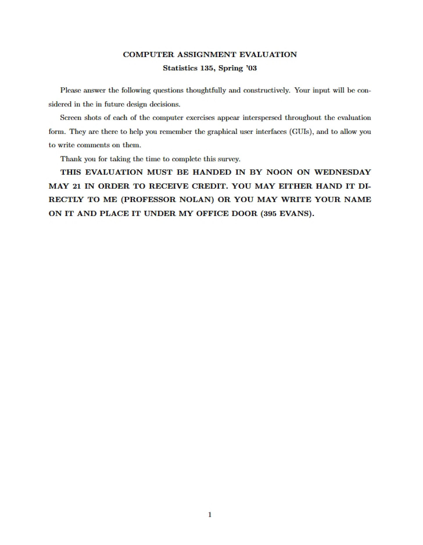 Evaluation of Computer Assignment