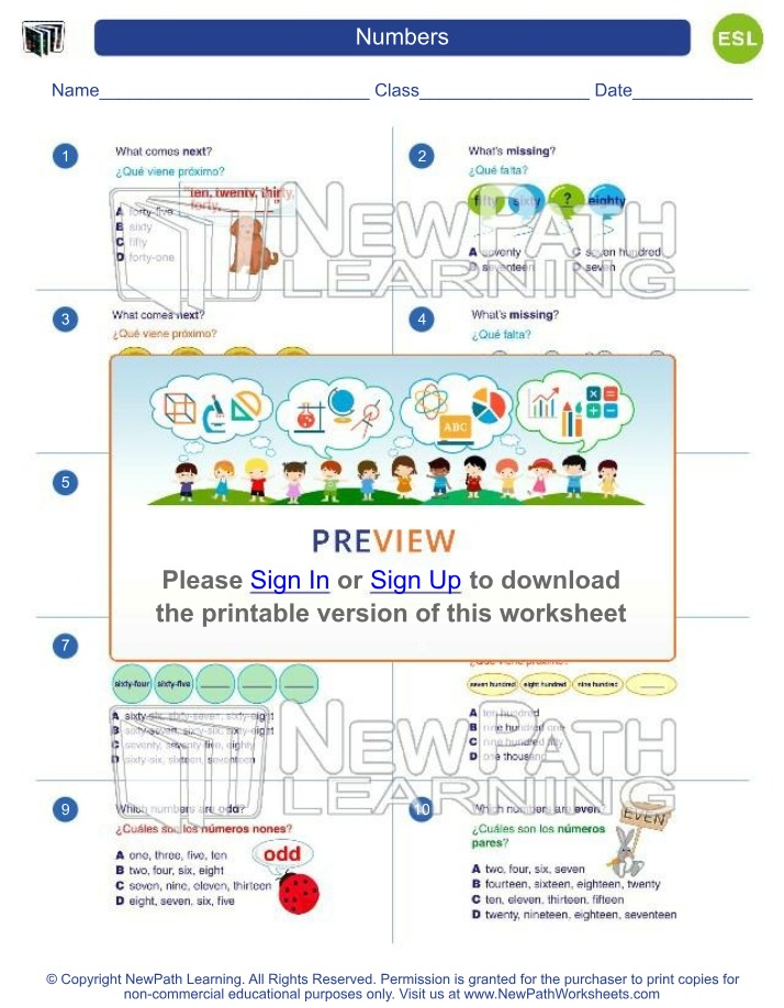Worksheet - Numbers