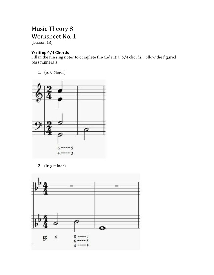 Cadential 6-4 Chords - Worksheet