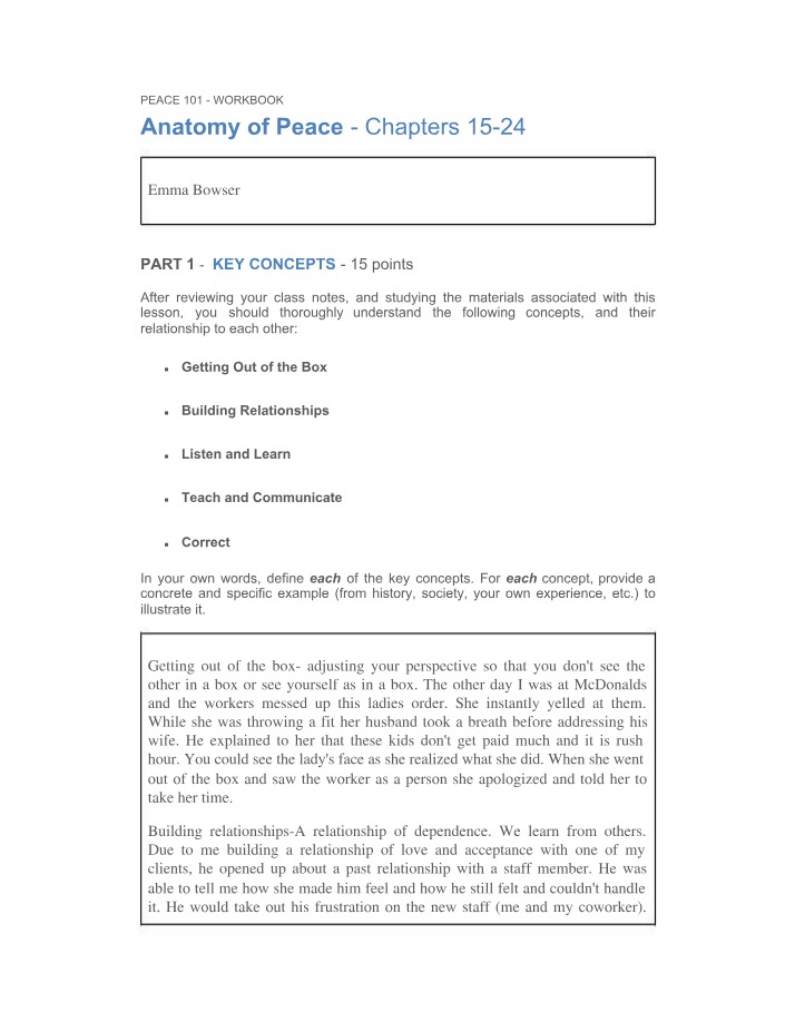 Workbook for Anatomy of Peace - Chapters 15-24