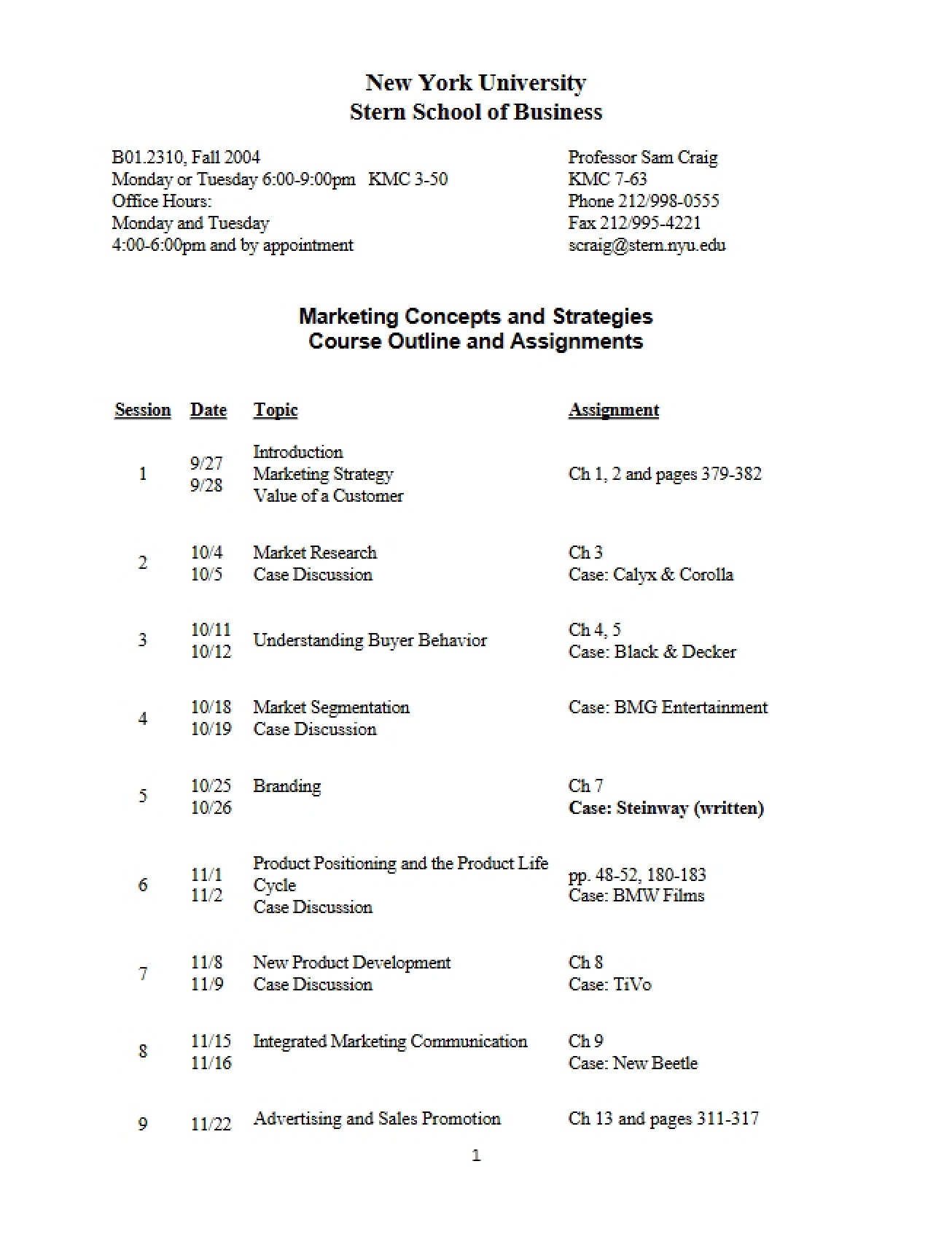 Marketing Course Outline