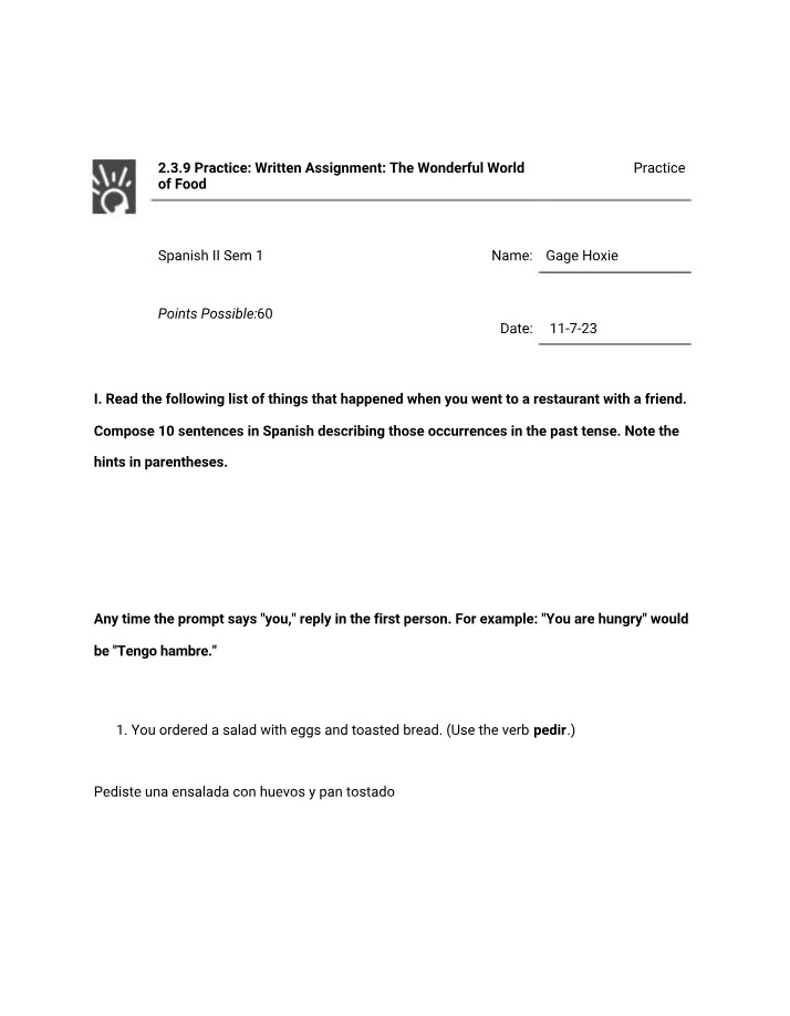 Written Assignment 2.3.9 - The Wonderful World of Food